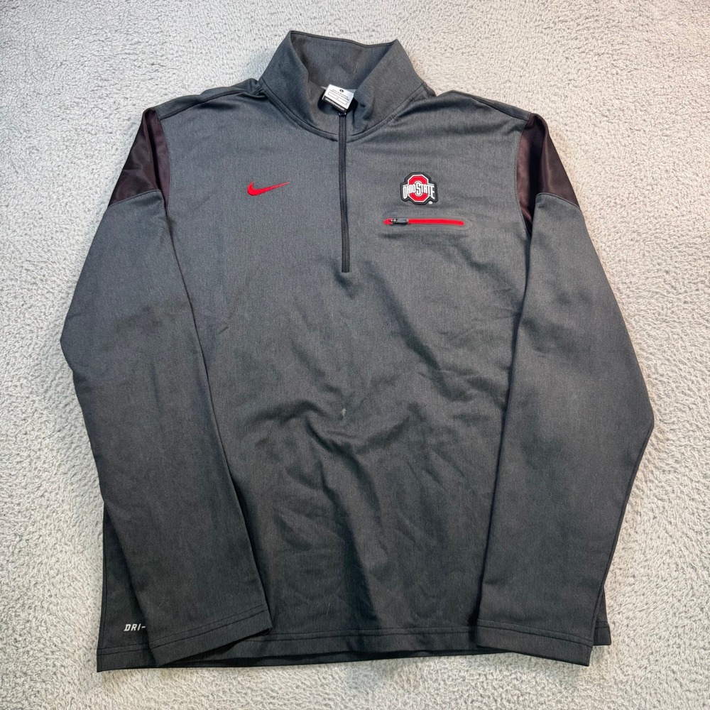 Nike Ohio State Buckeyes Dri-FIT 1/4 Zip Pullover Mens Large Gray RN56323